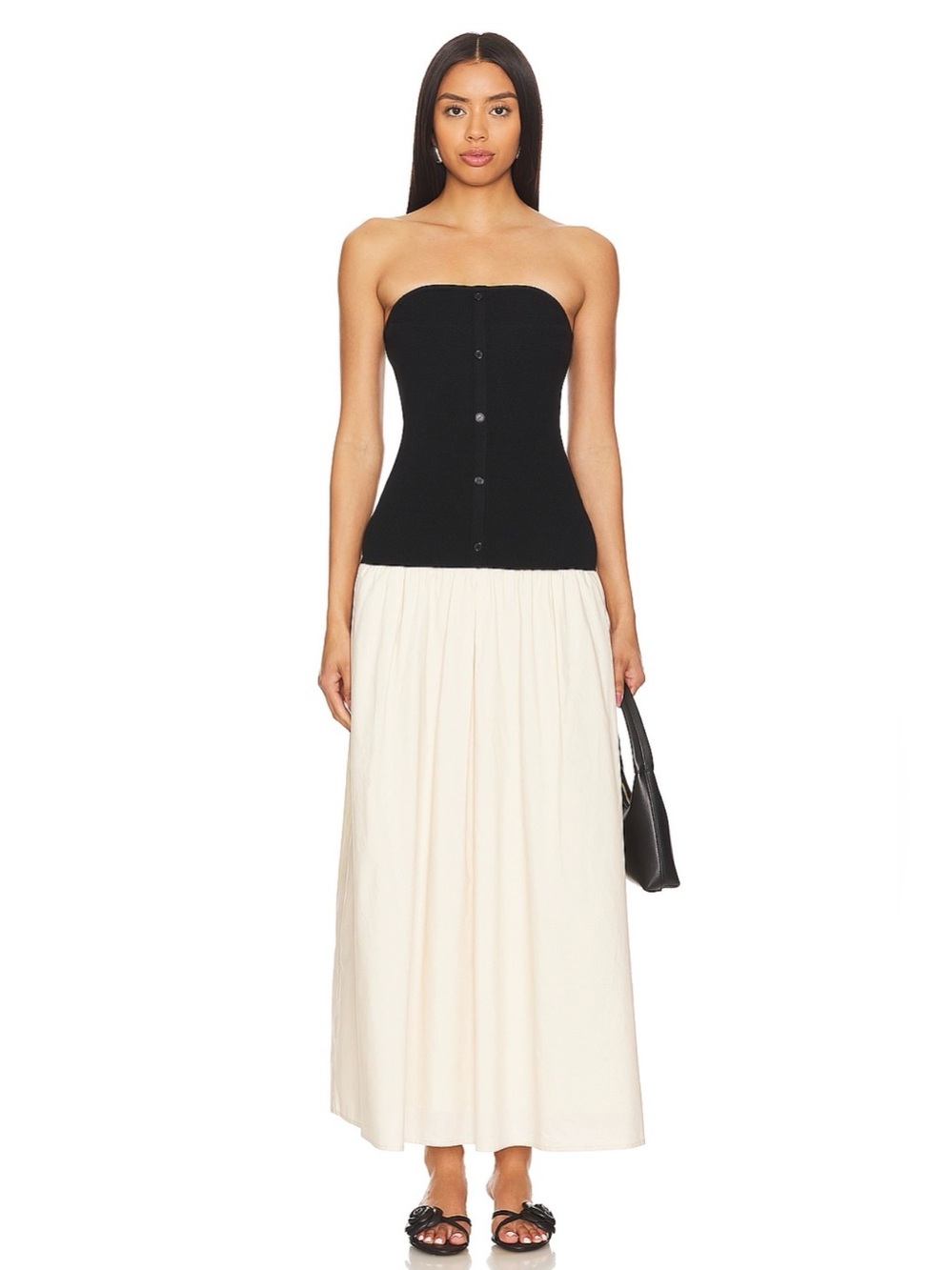 Line & Dot Tanner Strapless Black Cream Combo Maxi Dress NWT Size S